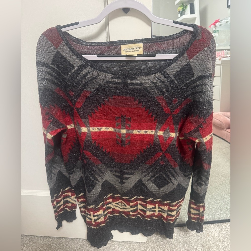 Denim & Supply Ralph Lauren Aztec Red and Gray Sweater